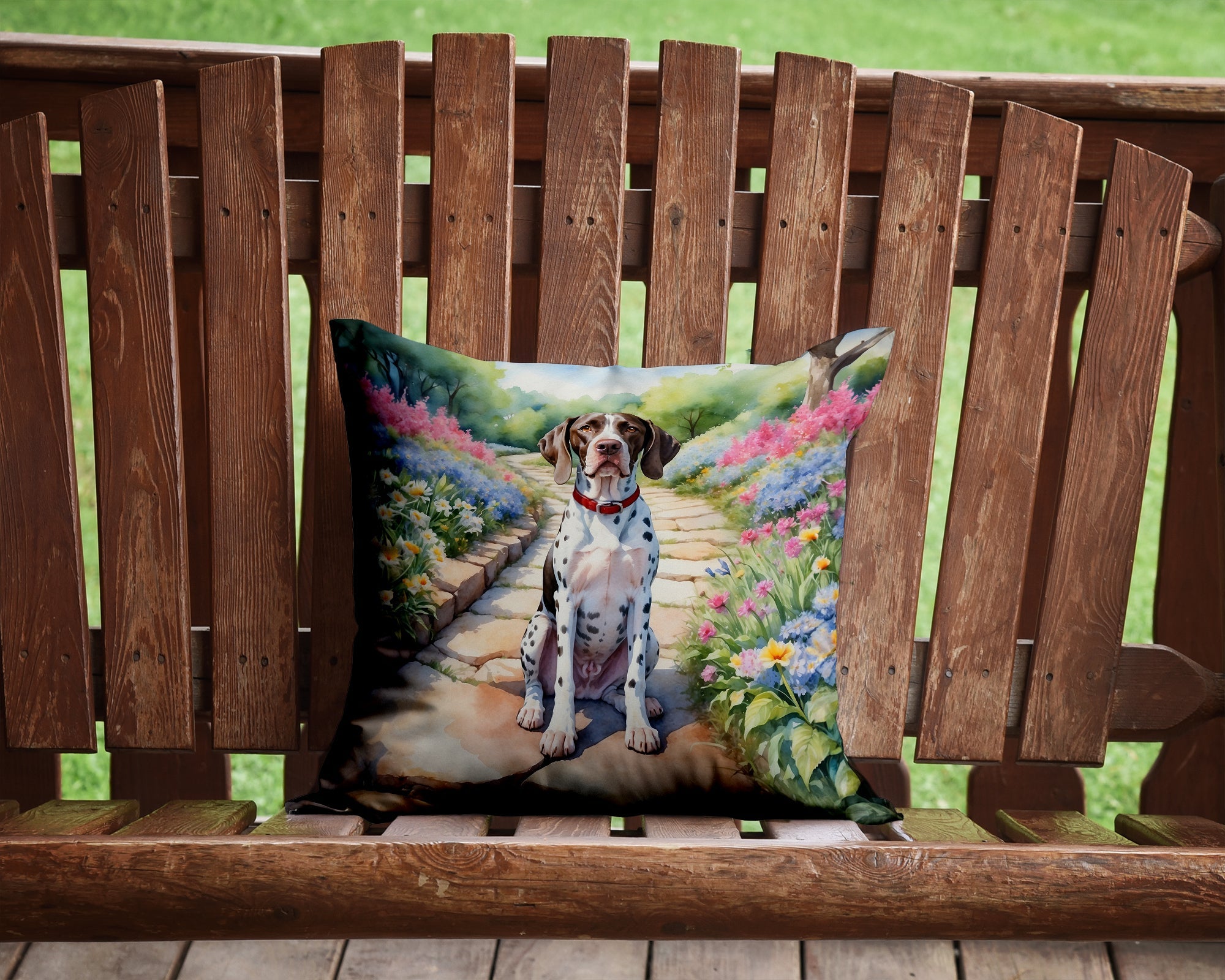 Pointer Spring Path Decorative Throw Pillow 14x14 Indoor Outdoor Accent Cushion, Fabric Cover with Insert for Sofa, Bed, Porch & Living Room