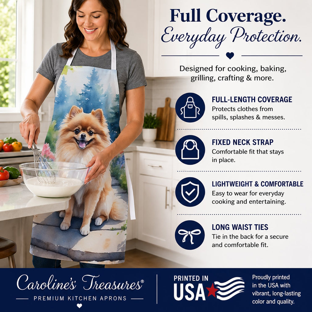 Pomeranian Spring Path Apron Cooking Kitchen Server Baking Crafts Gardening for Adult Women Men, Unisex, Large, Multicolor