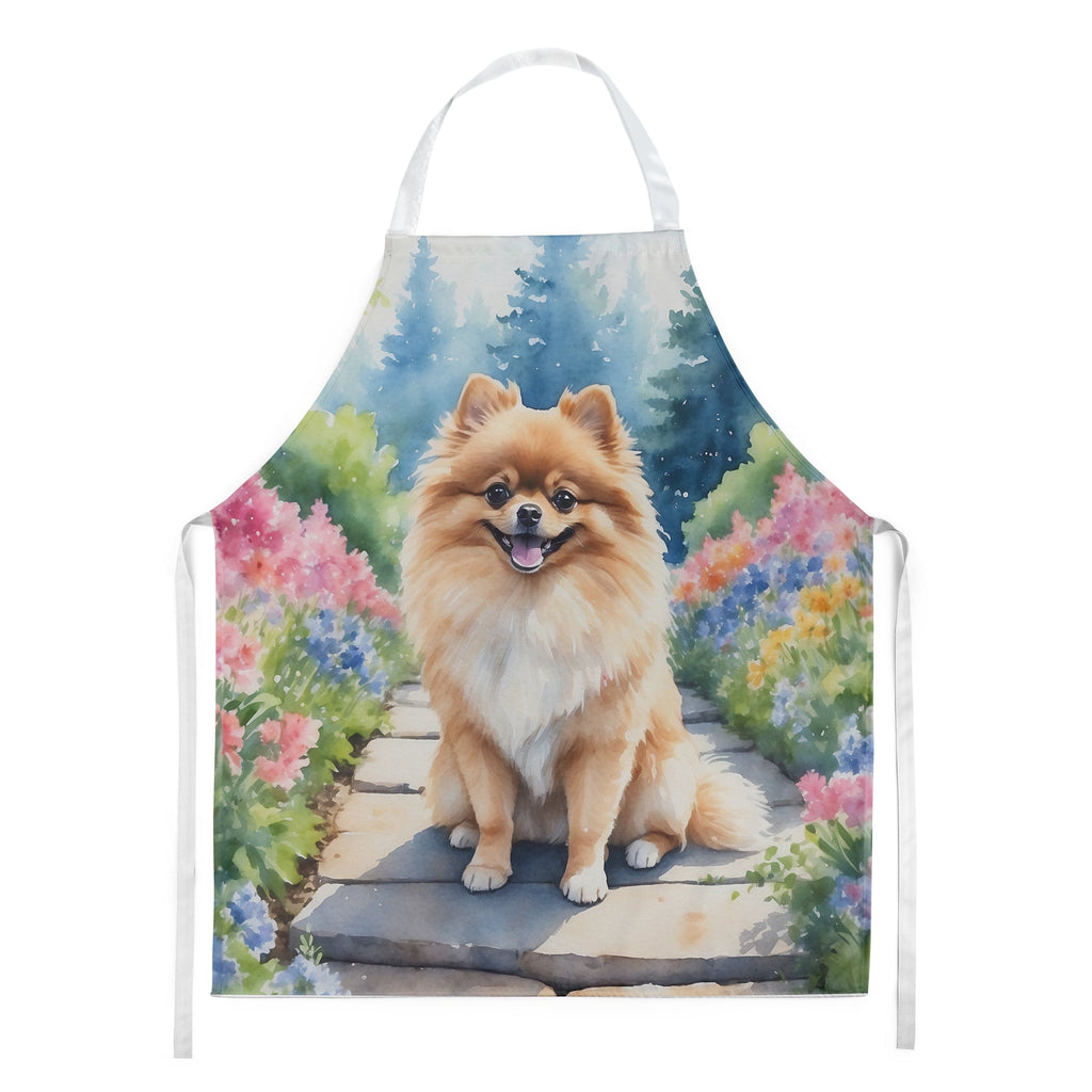 Pomeranian Spring Path Apron Cooking Kitchen Server Baking Crafts Gardening for Adult Women Men, Unisex, Large, Multicolor