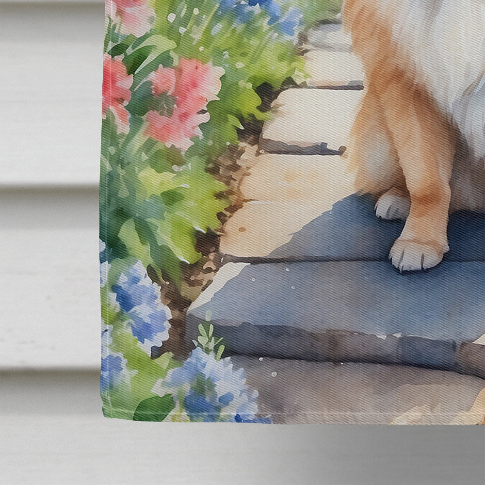 Pomeranian Spring Path House Flag 28x40 Porch Sleeve Pole Decorative Outside Yard Banner Artwork Wall Hanging, Polyester