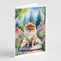 Pomeranian Spring Path Greeting Cards Pack of 8 Blank Cards with Envelopes Whimsical A7 Size 5x7