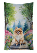 Pomeranian Spring Path Kitchen Towel Velour Plush Front and Cotton Loop Back Machine Washable