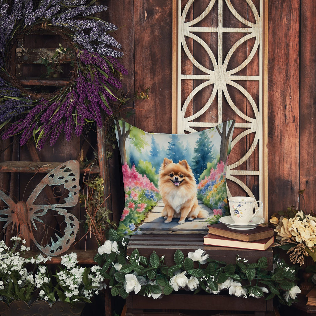 Pomeranian Spring Path Decorative Throw Pillow 18x18 Indoor Outdoor Accent Cushion, Fabric Cover with Insert for Sofa, Bed, Porch & Living Room