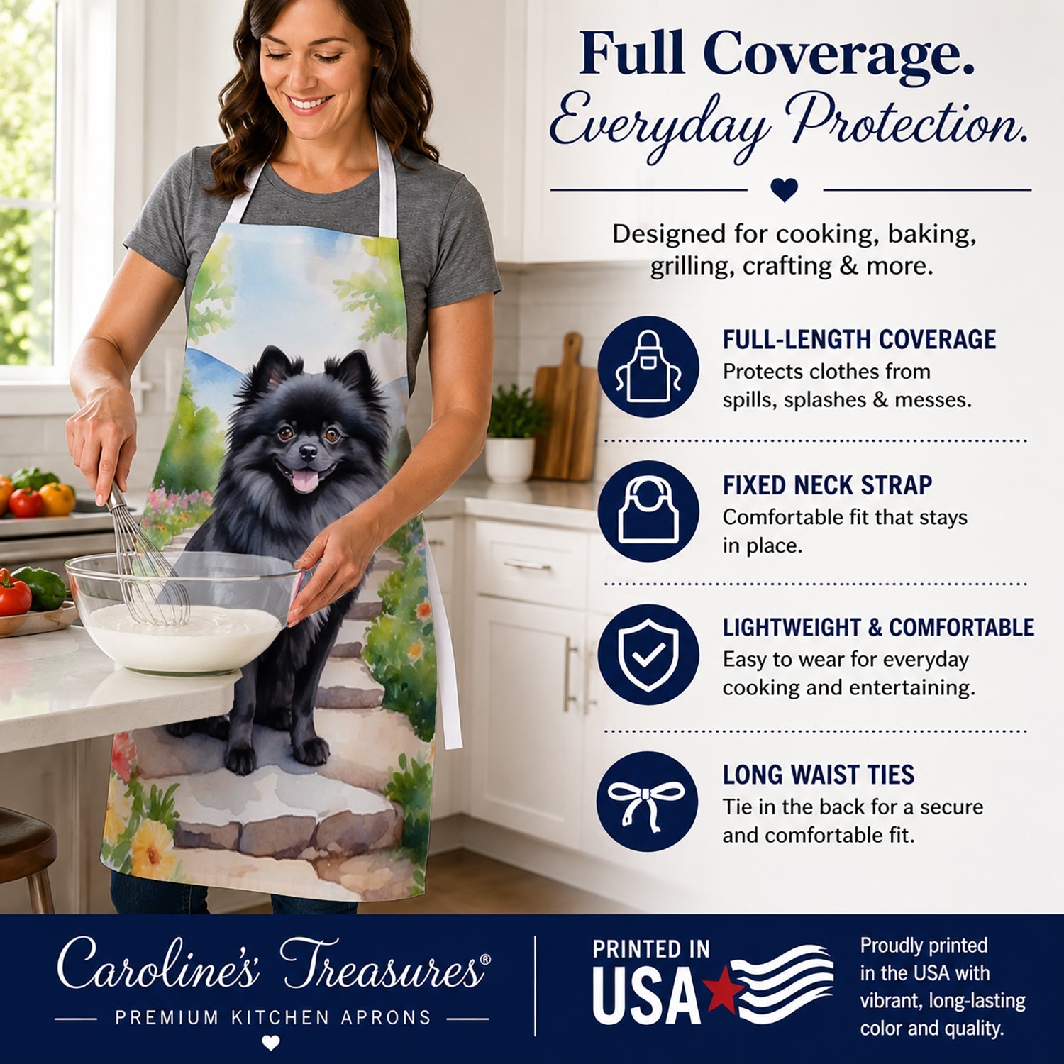 Pomeranian Spring Path Apron Cooking Kitchen Server Baking Crafts Gardening for Adult Women Men, Unisex, Large, Multicolor