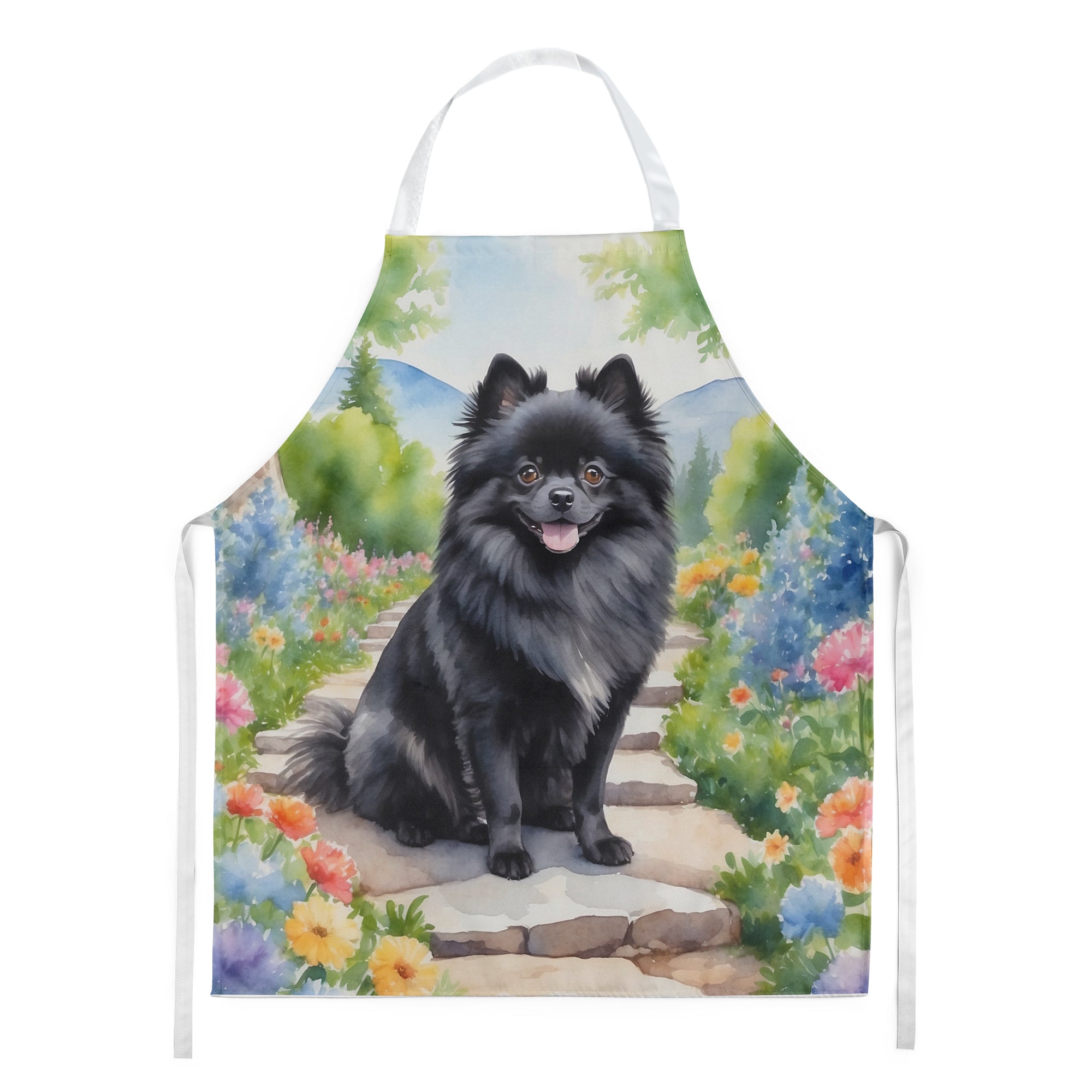 Pomeranian Spring Path Apron Cooking Kitchen Server Baking Crafts Gardening for Adult Women Men, Unisex, Large, Multicolor