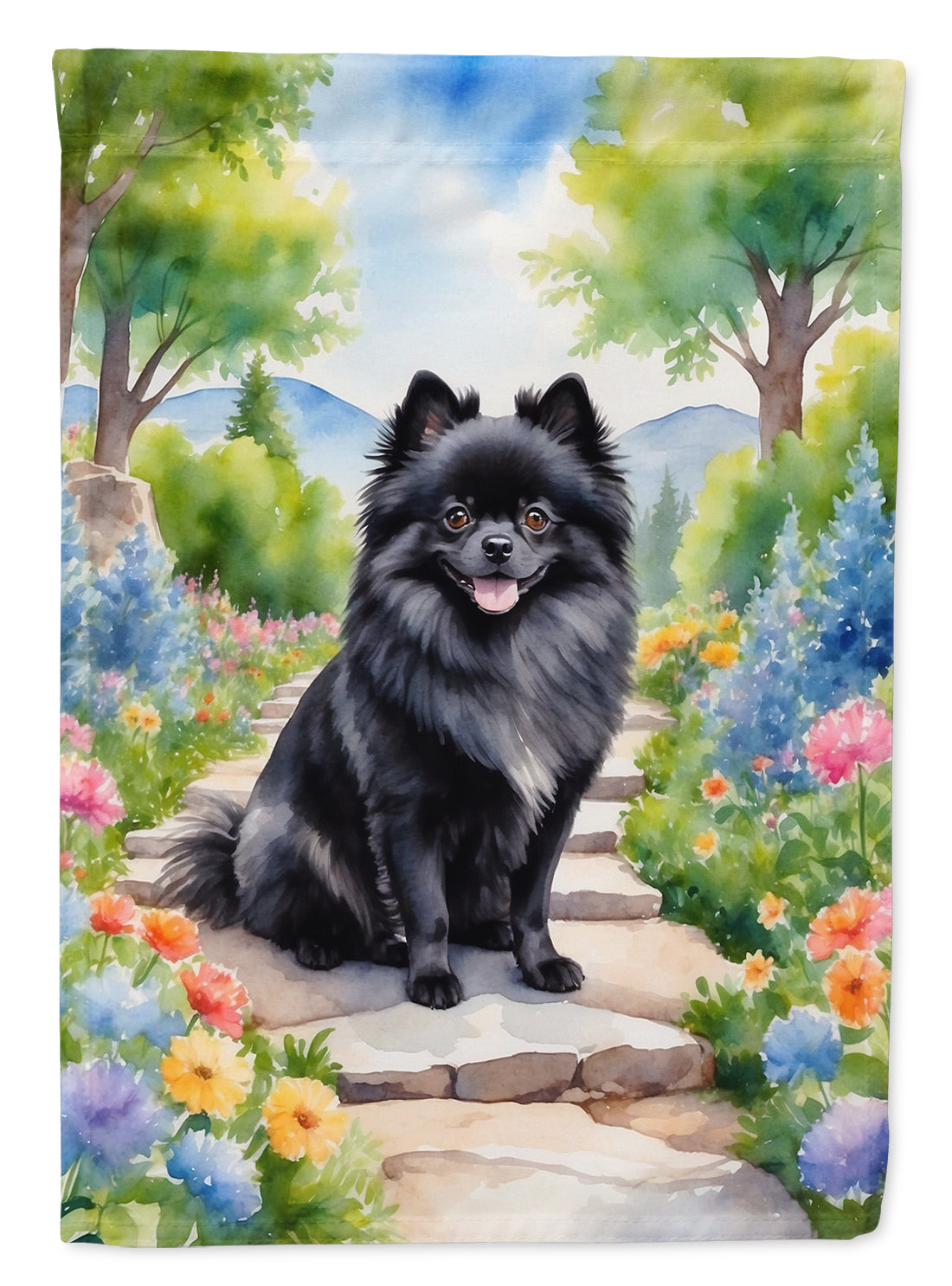 Pomeranian Spring Path House Flag 28x40 Porch Sleeve Pole Decorative Outside Yard Banner Artwork Wall Hanging, Polyester