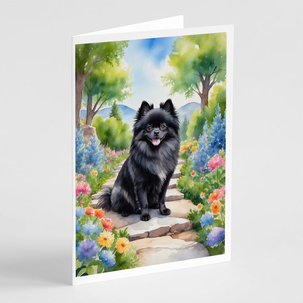 Pomeranian Spring Path Greeting Cards Pack of 8 Blank Cards with Envelopes Whimsical A7 Size 5x7