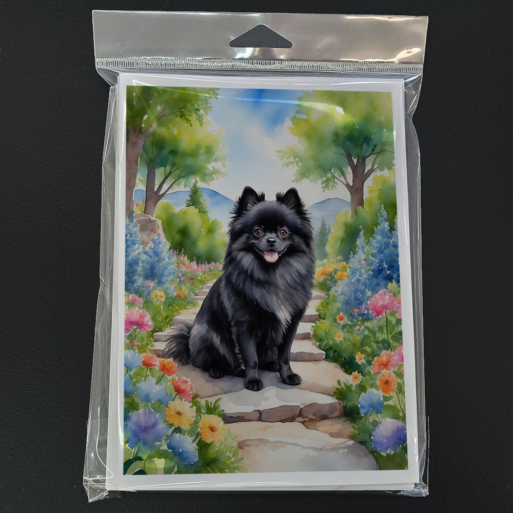 Pomeranian Spring Path Greeting Cards Pack of 8 Blank Cards with Envelopes Whimsical A7 Size 5x7
