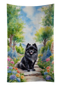 Pomeranian Spring Path Kitchen Towel Velour Plush Front and Cotton Loop Back Machine Washable