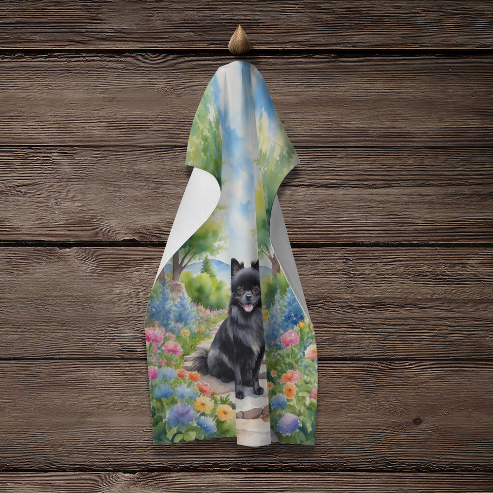 Pomeranian Spring Path Kitchen Towel Velour Plush Front and Cotton Loop Back Machine Washable