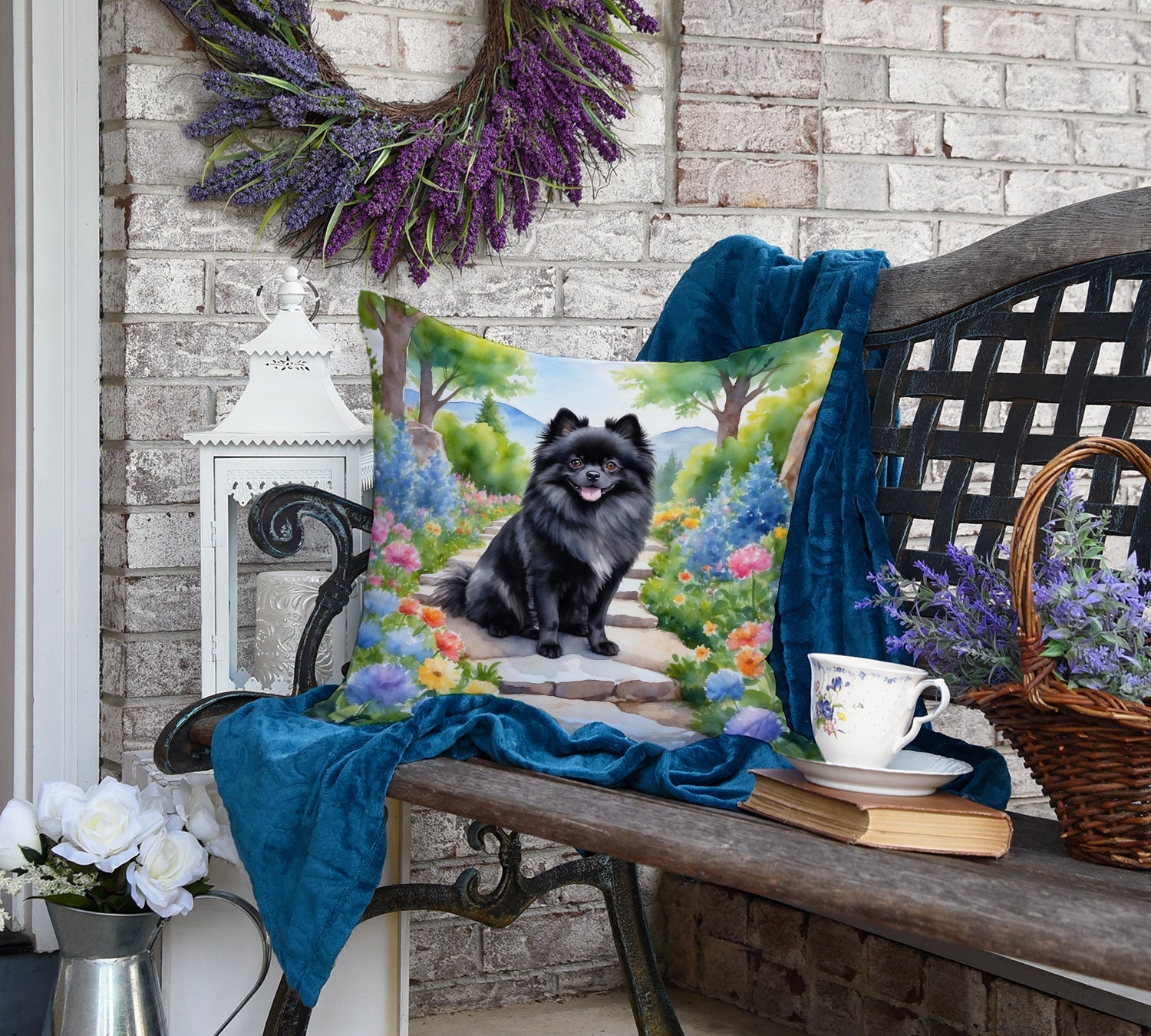 Pomeranian Spring Path Decorative Throw Pillow 18x18 Indoor Outdoor Accent Cushion, Fabric Cover with Insert for Sofa, Bed, Porch & Living Room