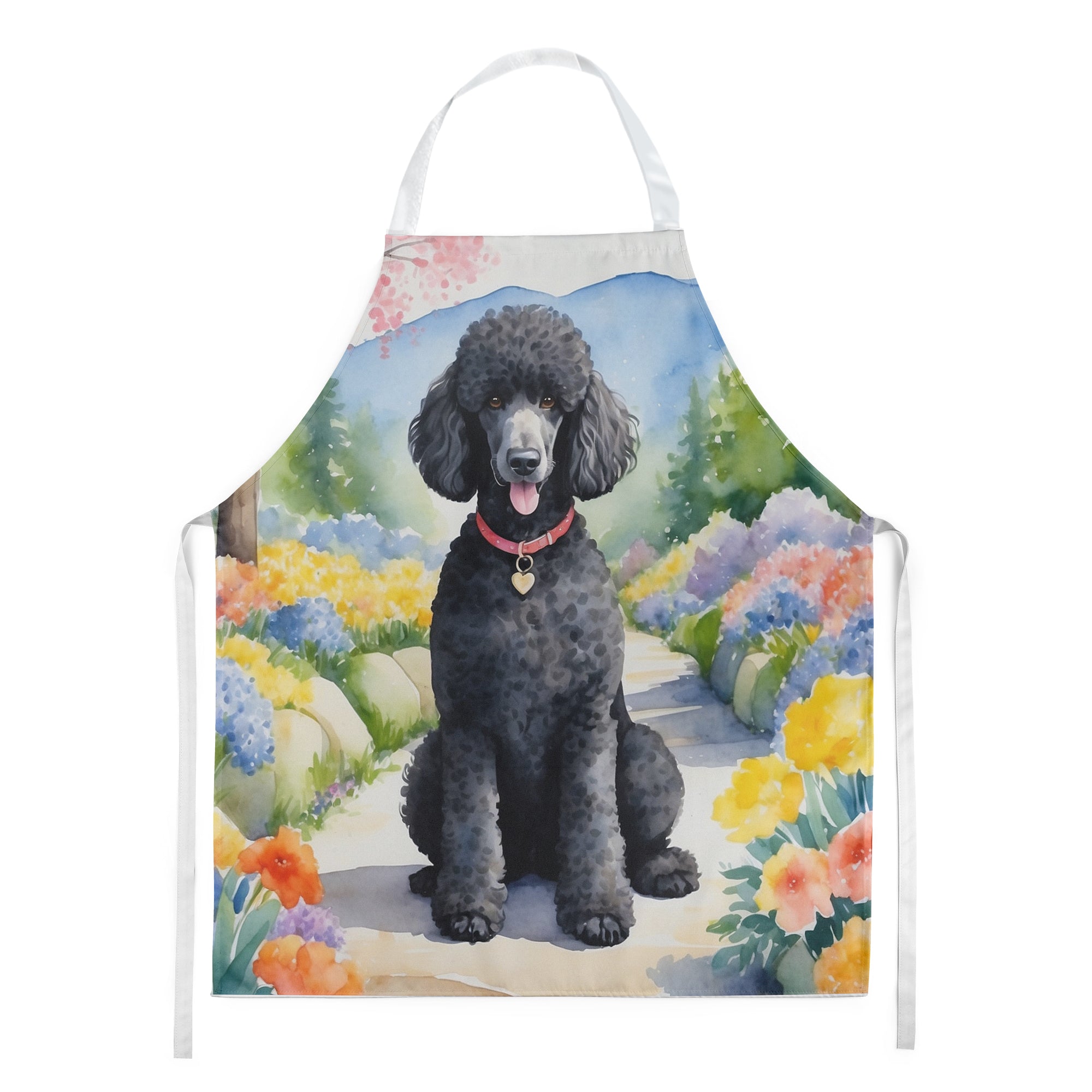 Black Poodle Spring Path Apron Cooking Kitchen Server Baking Crafts Gardening for Adult Women Men, Unisex, Large, Multicolor
