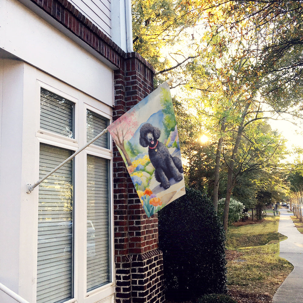 Black Poodle Spring Path House Flag 28x40 Porch Sleeve Pole Decorative Outside Yard Banner Artwork Wall Hanging, Polyester