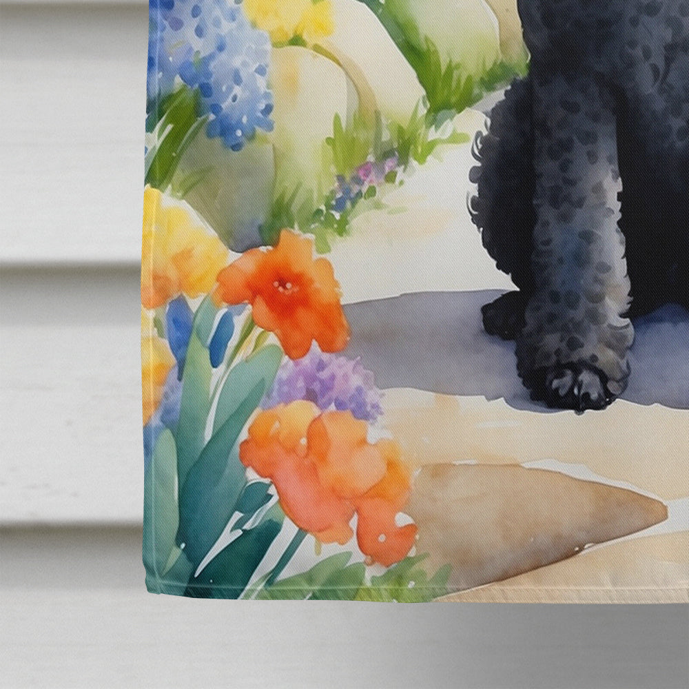 Black Poodle Spring Path House Flag 28x40 Porch Sleeve Pole Decorative Outside Yard Banner Artwork Wall Hanging, Polyester