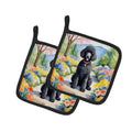 Black Poodle Spring Path Pot Holder Set of 2 Heat Resistant Quilted Hot Pads 7.5 x 7.5 Inch, Insulated Kitchen Trivets for Cooking & Baking