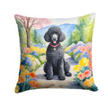 Black Poodle Spring Path Decorative Throw Pillow 14x14 Indoor Outdoor Accent Cushion, Fabric Cover with Insert for Sofa, Bed, Porch & Living Room