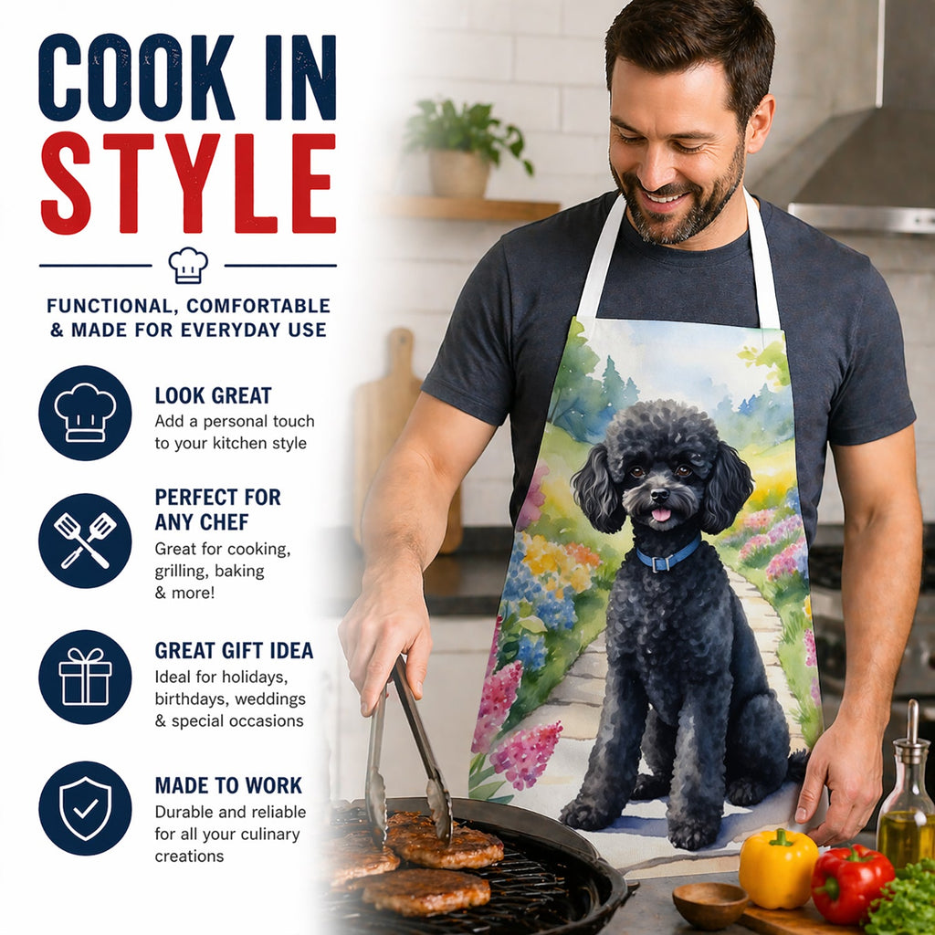 Black Poodle Spring Path Apron Cooking Kitchen Server Baking Crafts Gardening for Adult Women Men, Unisex, Large, Multicolor