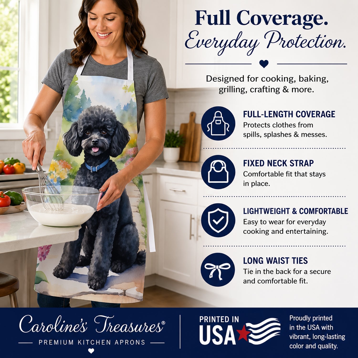 Black Poodle Spring Path Apron Cooking Kitchen Server Baking Crafts Gardening for Adult Women Men, Unisex, Large, Multicolor