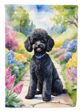 Black Poodle Spring Path House Flag 28x40 Porch Sleeve Pole Decorative Outside Yard Banner Artwork Wall Hanging, Polyester