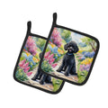 Black Poodle Spring Path Pot Holder Set of 2 Heat Resistant Quilted Hot Pads 7.5 x 7.5 Inch, Insulated Kitchen Trivets for Cooking & Baking