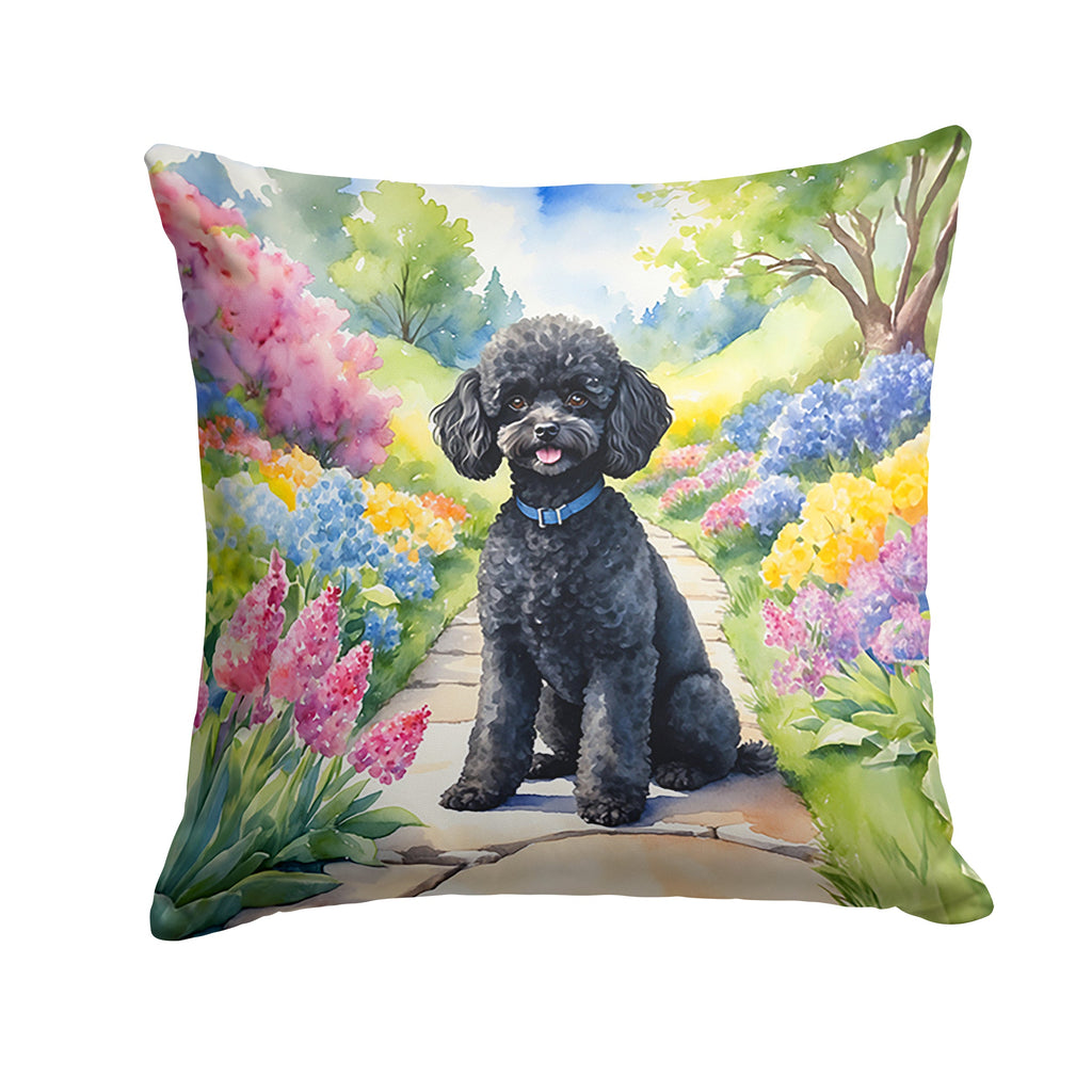 Black Poodle Spring Path Decorative Throw Pillow 18x18 Indoor Outdoor Accent Cushion, Fabric Cover with Insert for Sofa, Bed, Porch & Living Room