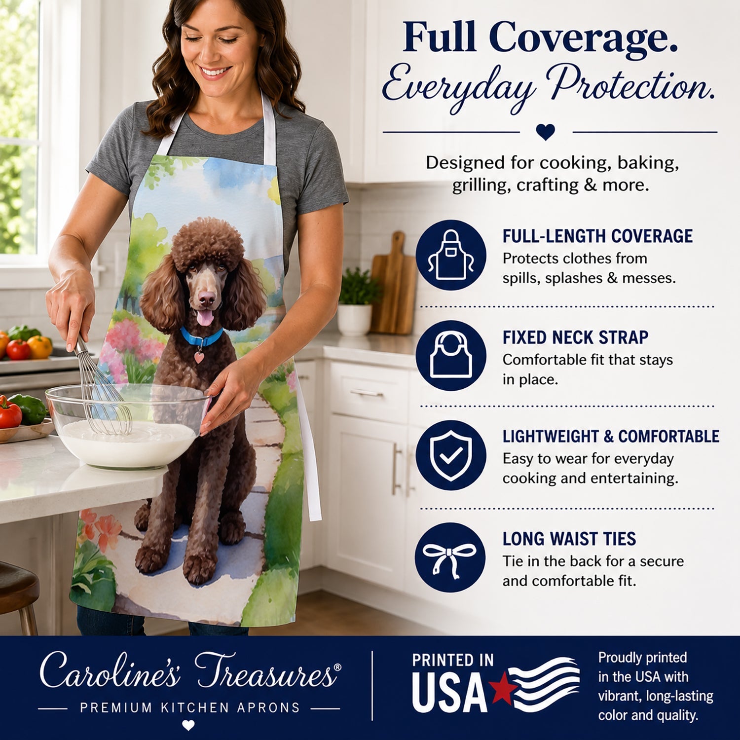 Chocolate Poodle Spring Path Apron Cooking Kitchen Server Baking Crafts Gardening for Adult Women Men, Unisex, Large, Multicolor