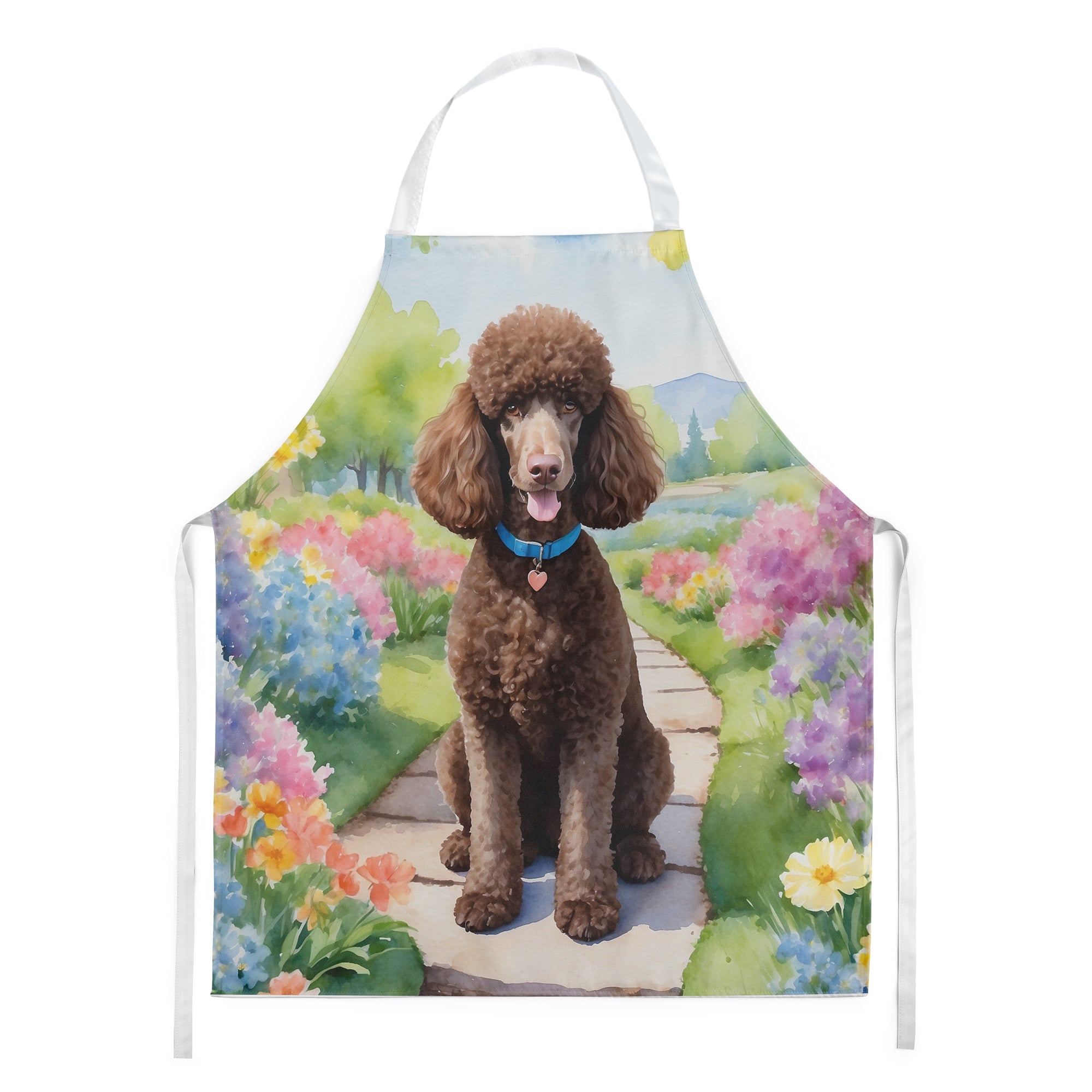 Chocolate Poodle Spring Path Apron Cooking Kitchen Server Baking Crafts Gardening for Adult Women Men, Unisex, Large, Multicolor