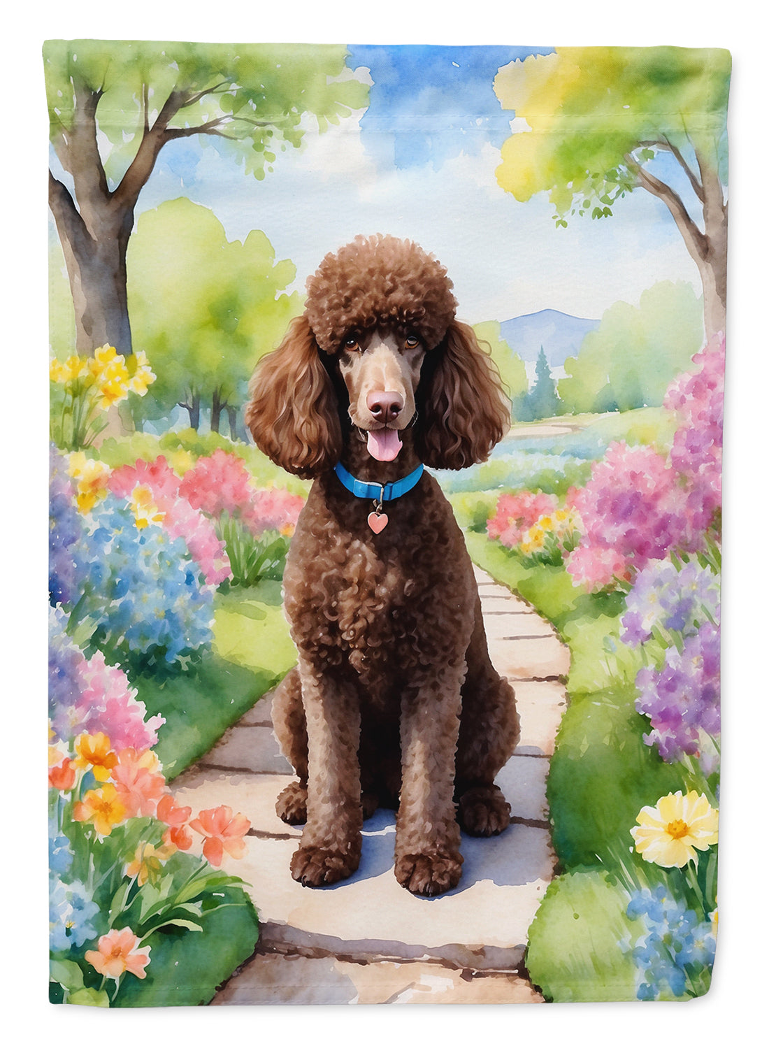 Chocolate Poodle Spring Path House Flag 28x40 Porch Sleeve Pole Decorative Outside Yard Banner Artwork Wall Hanging, Polyester