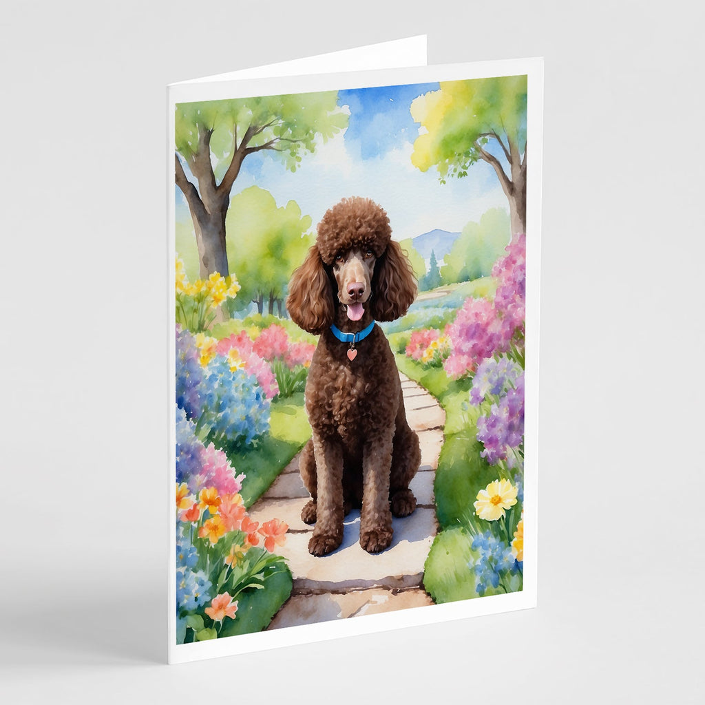 Chocolate Poodle Spring Path Greeting Cards Pack of 8 Blank Cards with Envelopes Whimsical A7 Size 5x7