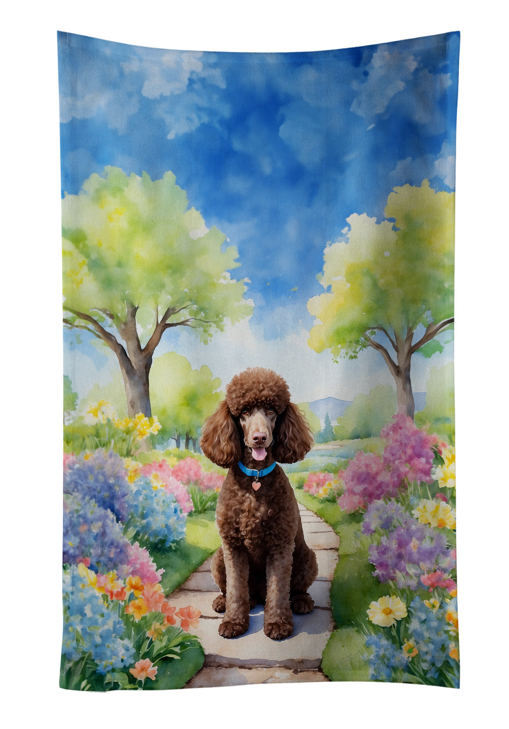 Chocolate Poodle Spring Path Kitchen Towel Velour Plush Front and Cotton Loop Back Machine Washable