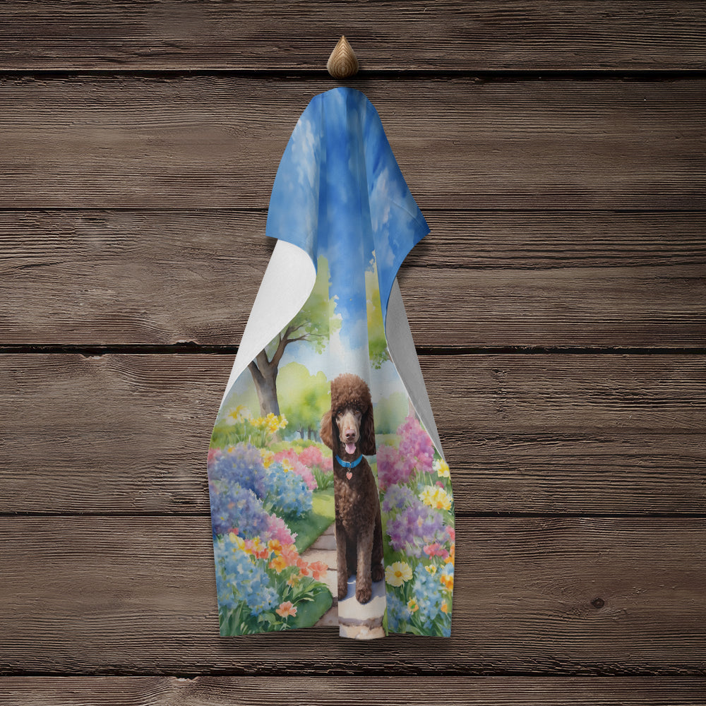 Chocolate Poodle Spring Path Kitchen Towel Velour Plush Front and Cotton Loop Back Machine Washable