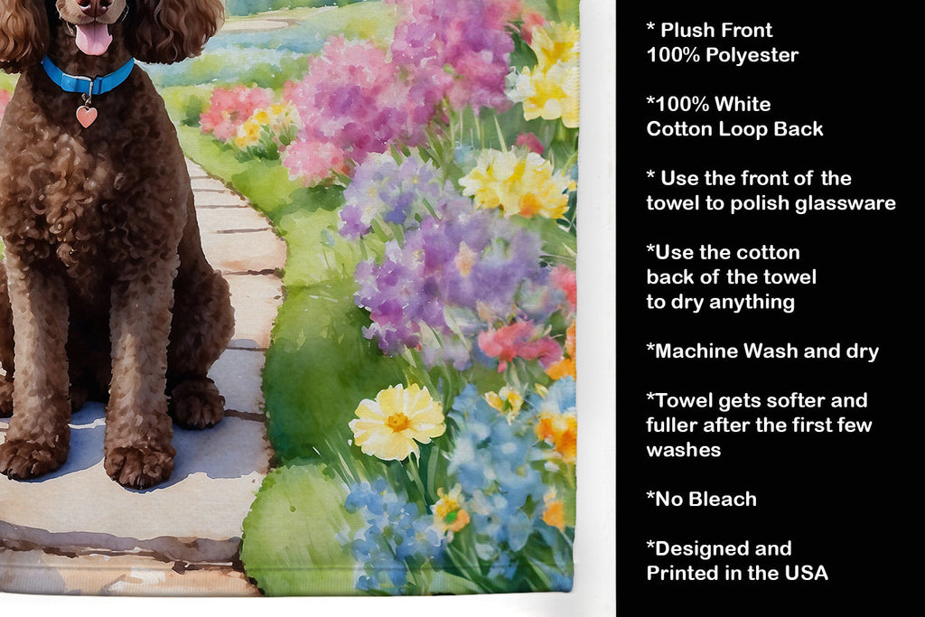 Chocolate Poodle Spring Path Kitchen Towel Velour Plush Front and Cotton Loop Back Machine Washable