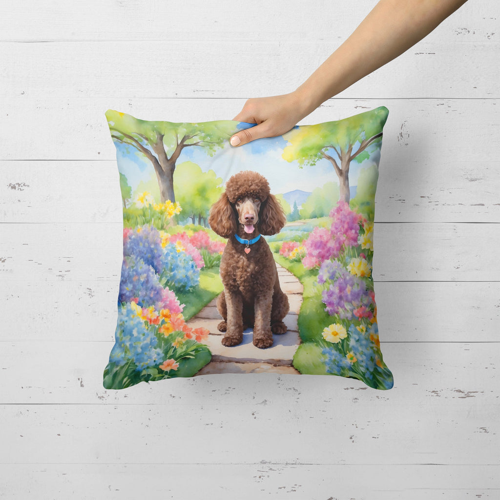 Chocolate Poodle Spring Path Decorative Throw Pillow 18x18 Indoor Outdoor Accent Cushion, Fabric Cover with Insert for Sofa, Bed, Porch & Living Room