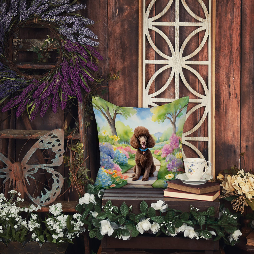 Chocolate Poodle Spring Path Decorative Throw Pillow 18x18 Indoor Outdoor Accent Cushion, Fabric Cover with Insert for Sofa, Bed, Porch & Living Room