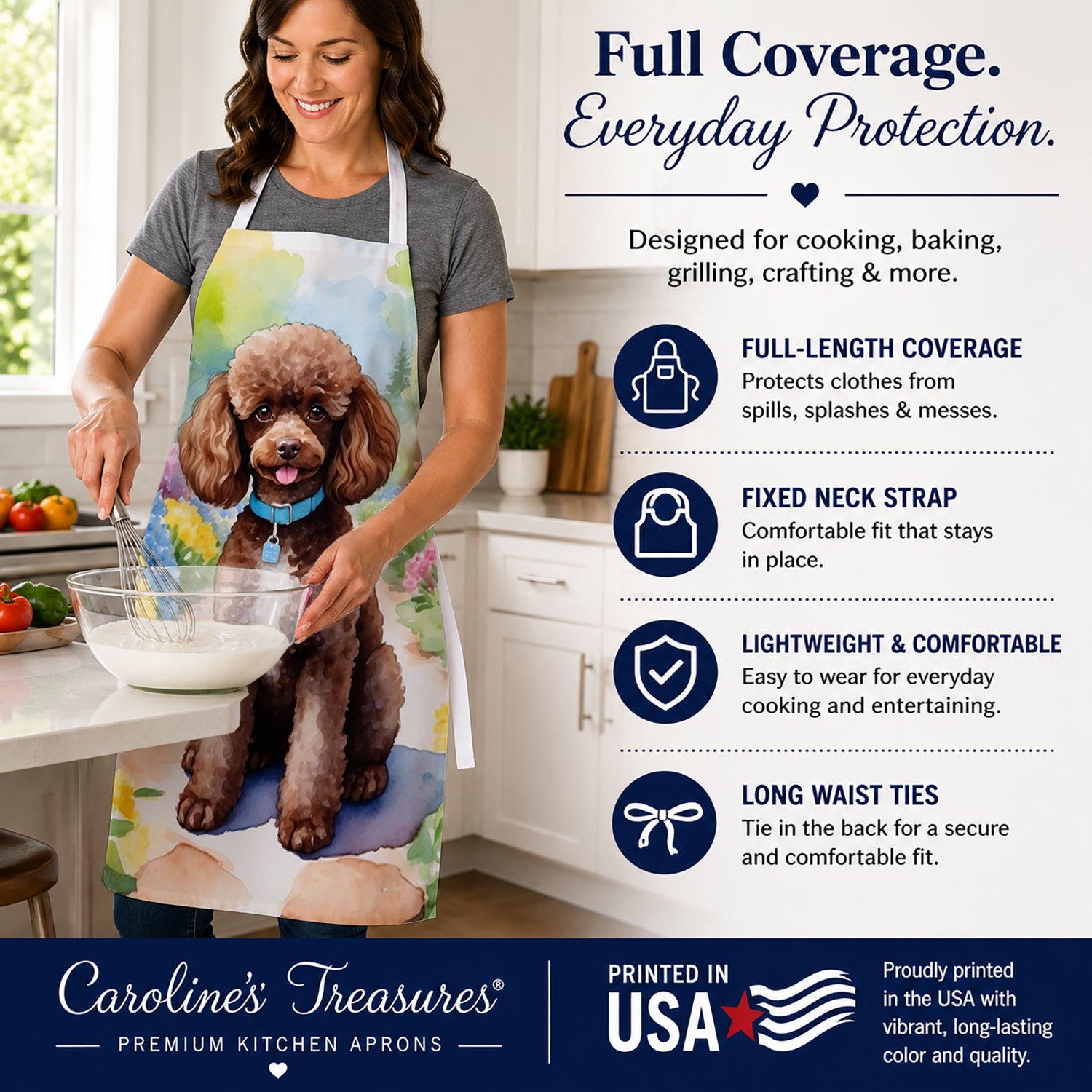 Chocolate Poodle Spring Path Apron Cooking Kitchen Server Baking Crafts Gardening for Adult Women Men, Unisex, Large, Multicolor