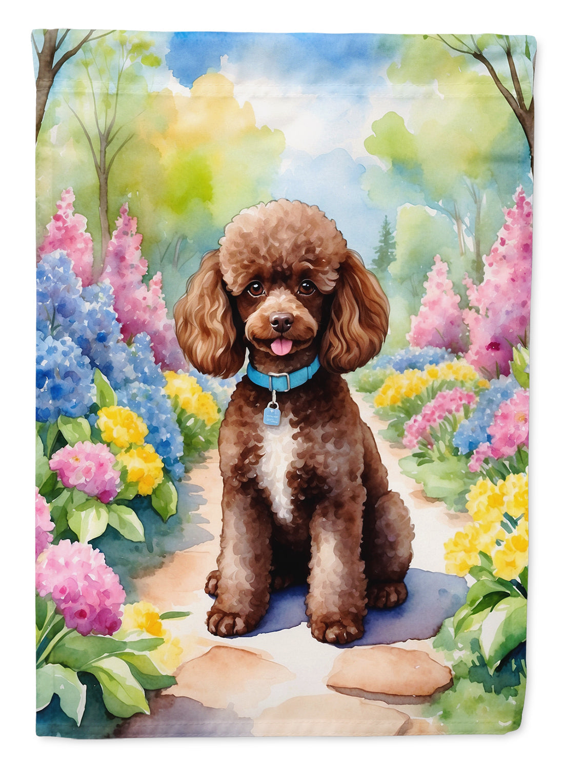 Chocolate Poodle Spring Path House Flag 28x40 Porch Sleeve Pole Decorative Outside Yard Banner Artwork Wall Hanging, Polyester