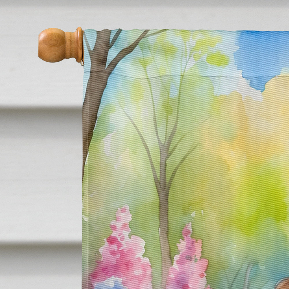 Chocolate Poodle Spring Path House Flag 28x40 Porch Sleeve Pole Decorative Outside Yard Banner Artwork Wall Hanging, Polyester