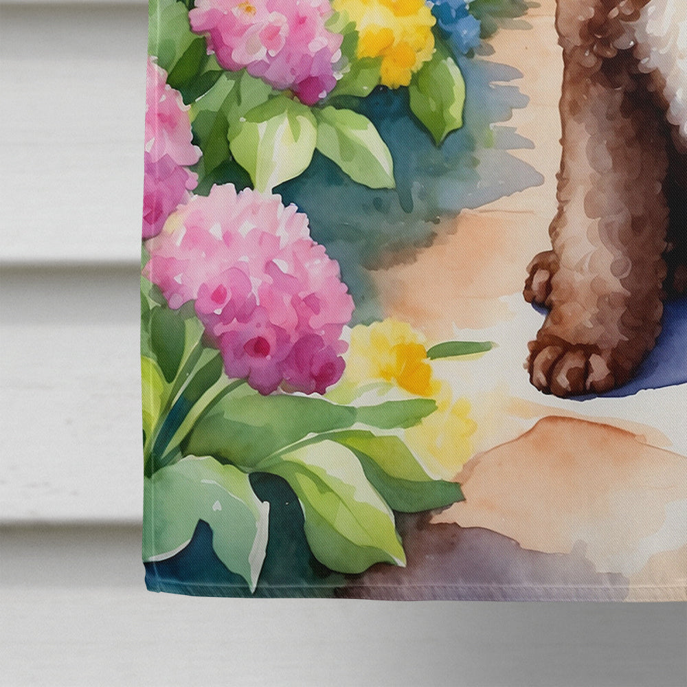 Chocolate Poodle Spring Path House Flag 28x40 Porch Sleeve Pole Decorative Outside Yard Banner Artwork Wall Hanging, Polyester