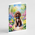 Chocolate Poodle Spring Path Greeting Cards Pack of 8 Blank Cards with Envelopes Whimsical A7 Size 5x7