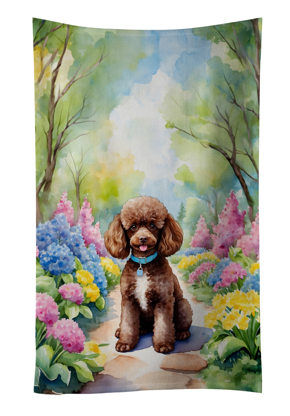 Chocolate Poodle Spring Path Kitchen Towel Velour Plush Front and Cotton Loop Back Machine Washable