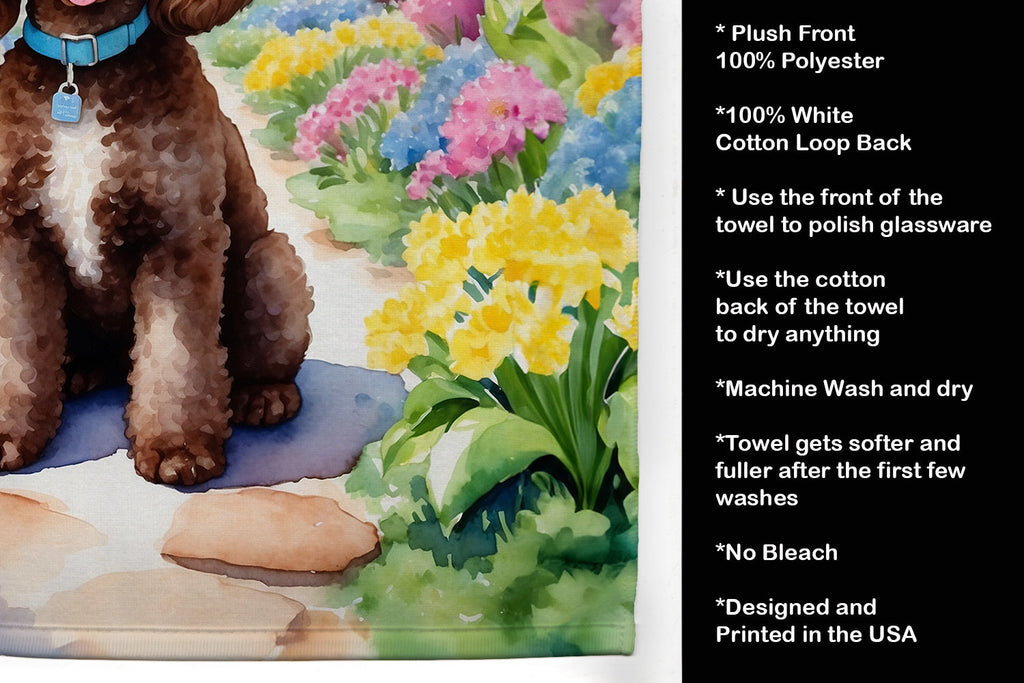 Chocolate Poodle Spring Path Kitchen Towel Velour Plush Front and Cotton Loop Back Machine Washable