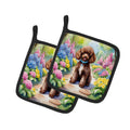 Chocolate Poodle Spring Path Pot Holder Set of 2 Heat Resistant Quilted Hot Pads 7.5 x 7.5 Inch, Insulated Kitchen Trivets for Cooking & Baking