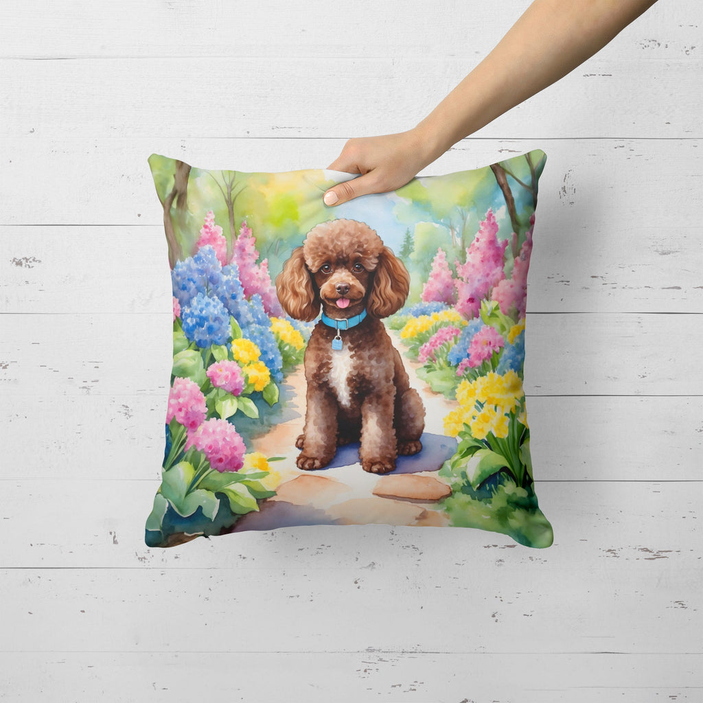 Chocolate Poodle Spring Path Decorative Throw Pillow 18x18 Indoor Outdoor Accent Cushion, Fabric Cover with Insert for Sofa, Bed, Porch & Living Room