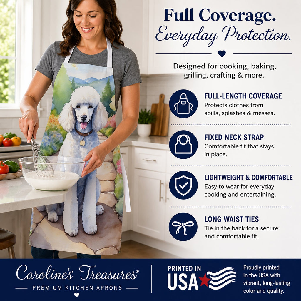 White Poodle Spring Path Apron Cooking Kitchen Server Baking Crafts Gardening for Adult Women Men, Unisex, Large, Multicolor