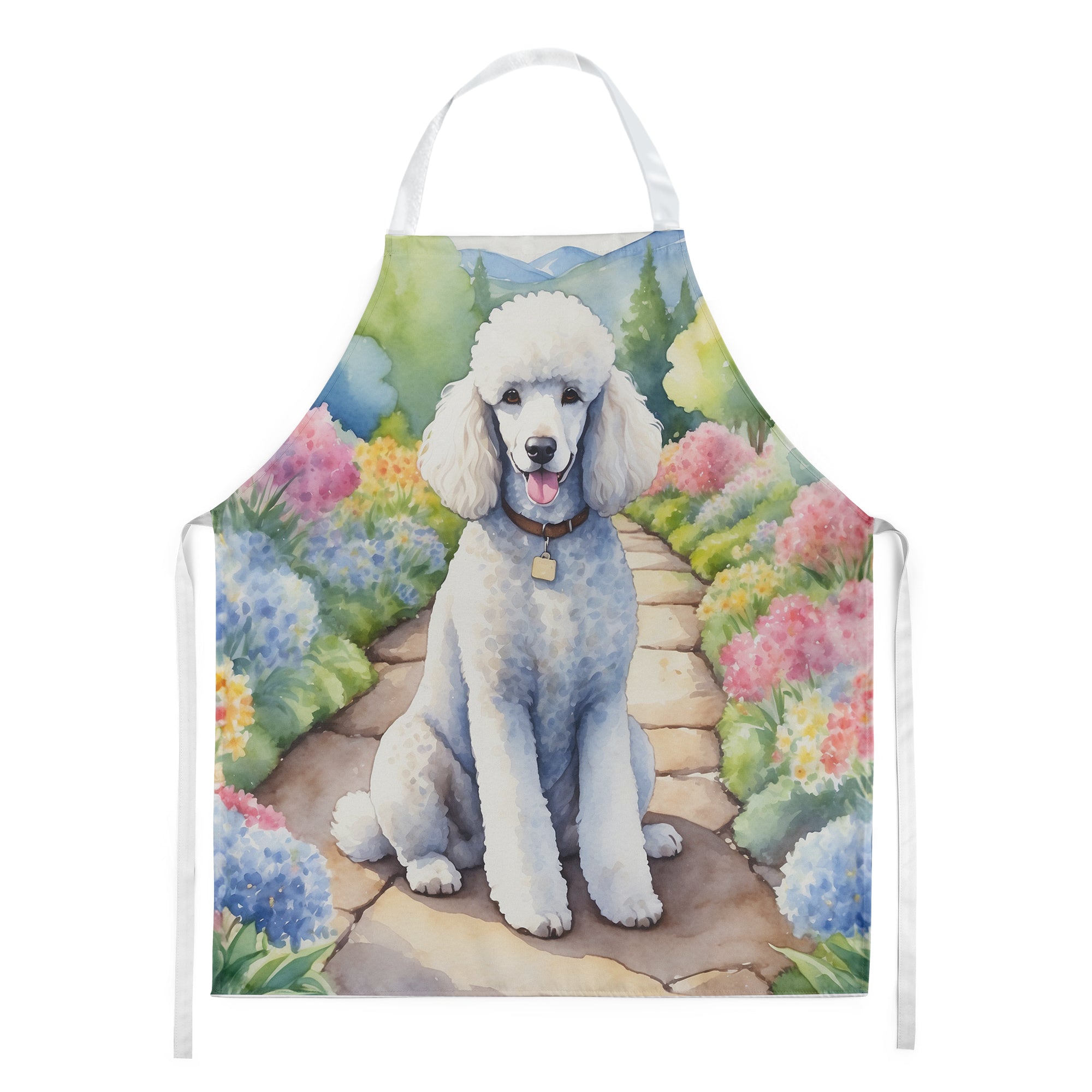 White Poodle Spring Path Apron Cooking Kitchen Server Baking Crafts Gardening for Adult Women Men, Unisex, Large, Multicolor