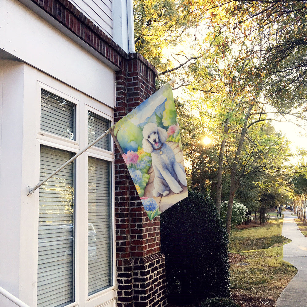 White Poodle Spring Path House Flag 28x40 Porch Sleeve Pole Decorative Outside Yard Banner Artwork Wall Hanging, Polyester