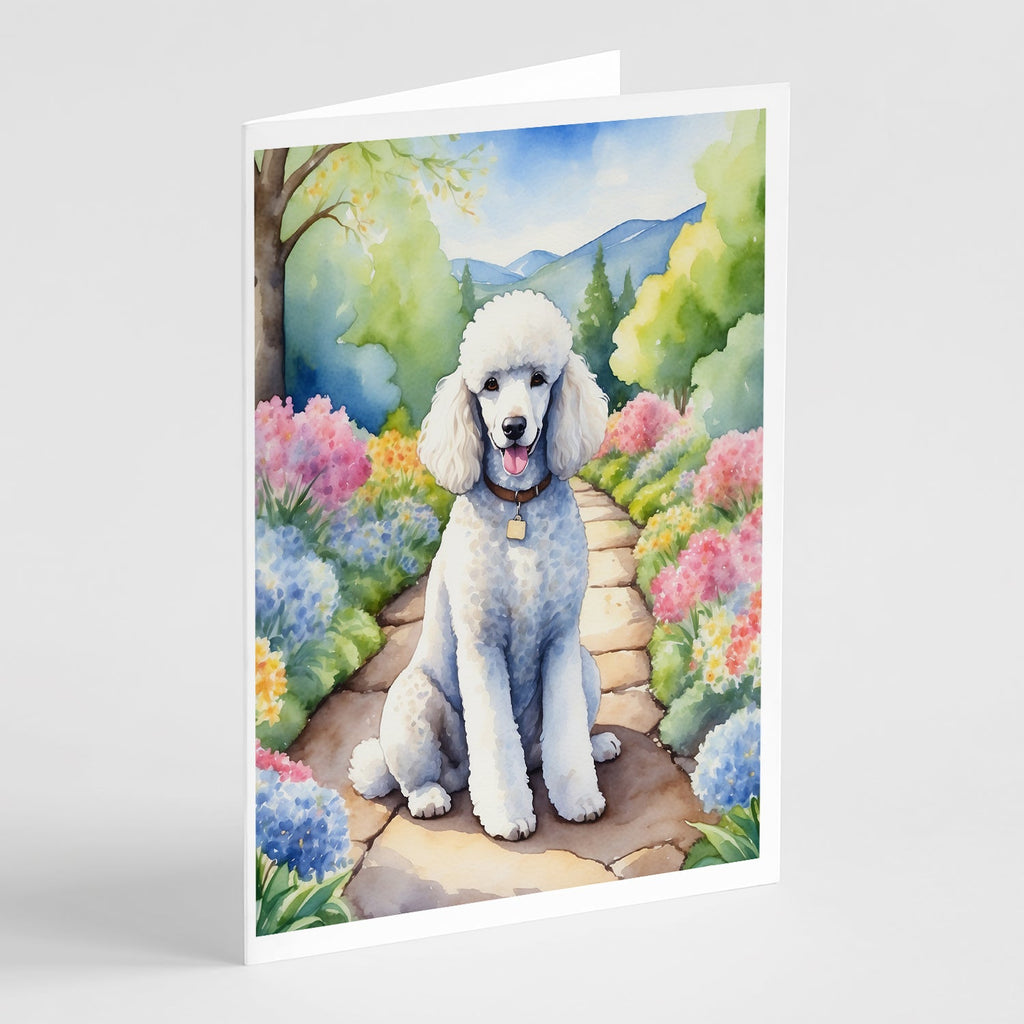 White Poodle Spring Path Greeting Cards Pack of 8 Blank Cards with Envelopes Whimsical A7 Size 5x7