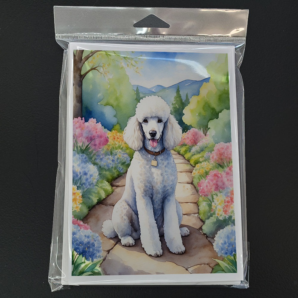 White Poodle Spring Path Greeting Cards Pack of 8 Blank Cards with Envelopes Whimsical A7 Size 5x7