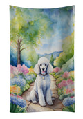 White Poodle Spring Path Kitchen Towel Velour Plush Front and Cotton Loop Back Machine Washable