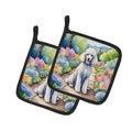 White Poodle Spring Path Pot Holder Set of 2 Heat Resistant Quilted Hot Pads 7.5 x 7.5 Inch, Insulated Kitchen Trivets for Cooking & Baking